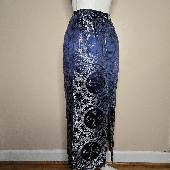 Terramina Navy Metallic Brocade Print Maxi Skirt - Picture 6 of 10
